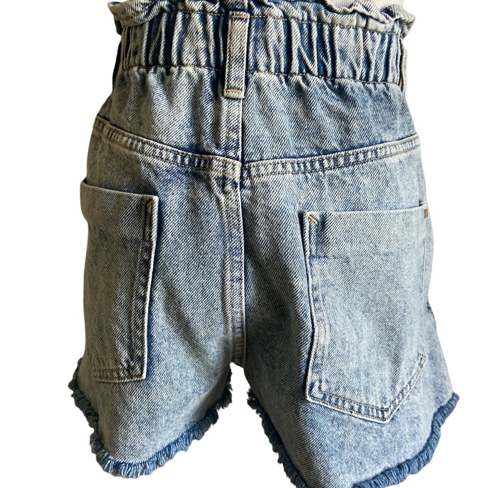 Zara 90’s distressed denim shorts frayed edges elastic waist zip button fly - Picture 3 of 7